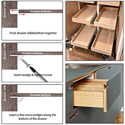 120 Pcs Drawer Wedges with Screws, Drawer Bottom Support Brackets, Fixing Mending Wedges, Plastic Angle Code Bracket Fasteners, Drawer Reinforcement Repair Kit for Furniture Sagging Drawer