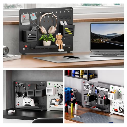 PEGZONE Clamp on Desk Pegboard, 16.5" x 12.6", with 10 Accessories, Black - color: Black, size: Medium