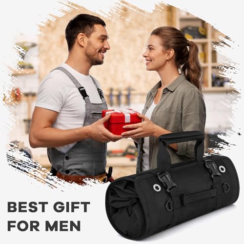 ANILD 13 Inch Regular Long Tool Bag Roll Up, Roll Up Tool Bag Organizer - color: Black, size: Regular