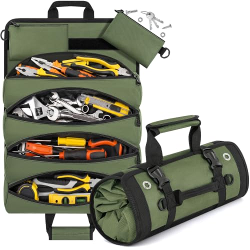 ANILD 13 Inch Regular Long Tool Bag Roll Up, Roll Up Tool Bag Organizer - color: Green, size: Regular