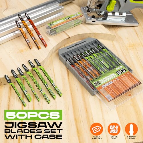 50-Piece Jigsaw Blades Set with Storage Case - size: 50pcs T119B-T127D