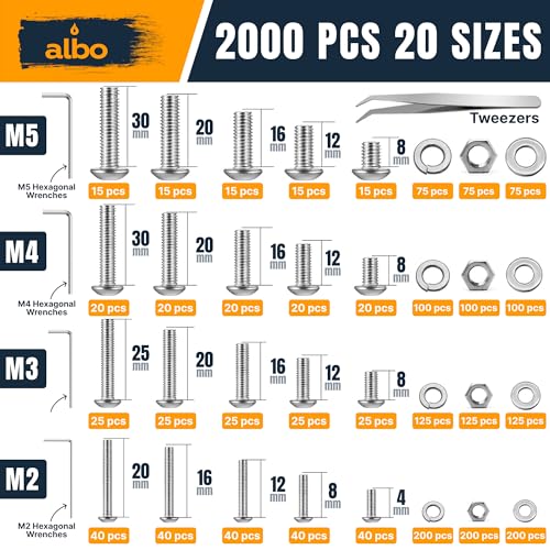 ALBO 2000 Pcs M2-M5 Button Head Socket Screw Kit, 304 Stainless Steel - style: Set 2000 Button Head