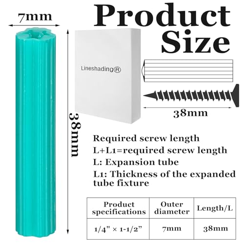 200 Pcs Expanding Plastic Screw Anchors 1/4" Hole Green Plastic Anchors for Concrete Tile Cement Bolt Expansion Tube for #10,11,12 Screws, Fix to Wall Drywall or Other Surface(1-1/2") - color: Green, size: 1/4" X 1-1/2"