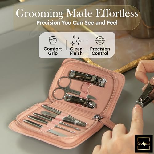 9 Pcs Manicure Set for Women Men & – Stainless Steel Manicure & Pedicure Kit with Travel Nail Grooming Case, Nail Clippers, Cuticle Tools – Gift-Ready Mens Manicure Kit & Womens Grooming Set - color: Pink