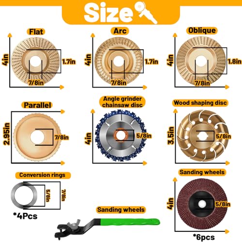 13PCS Wood Carving Disc Set for 4" or 4 1/2" Angle Grinder, Stump Tool Grinder Disc Wheel Attachments for Woodworking, Stump Grinding Tools for Wood Cutting Shaping Carving Sanding and Polishing