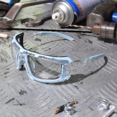 UKNOW Safety Glasses - Anti Fog Wraparound Lenses - Removable Foam Gasket - ANSI Z87.1 Protective Eyewear - Impact Resistant - color: Celeste
