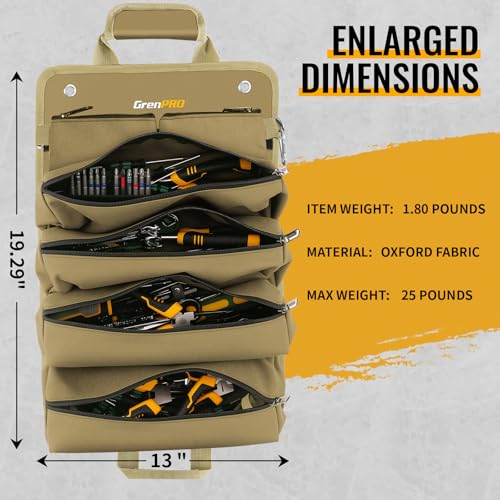 GrenPRO Roll Up Tool Bag with Detachable Tool Pouches 4D Ring - color: Khaki