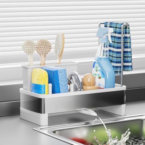 Ewaiira Stainless Steel Sink Caddy, Sponge Holder for Kitchen Sink 9.8″ - color: B-white