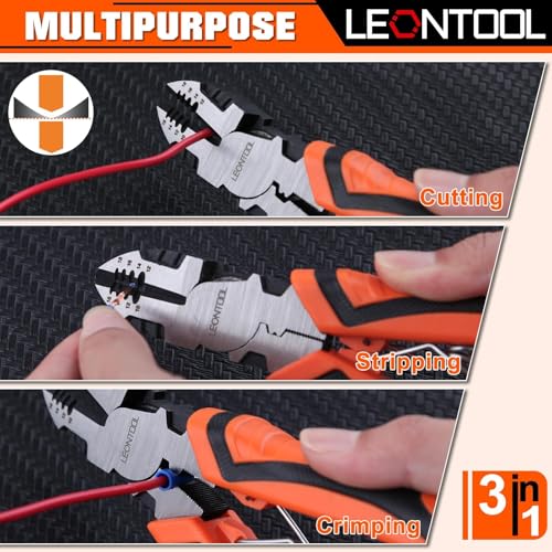 3-in-1 Diagonal Cutting Pliers with Wire Stripper Crimper, 8" Multifunction Electrician Plier Wire Cutter Side Cutting Pliers Cable Cutter with Ergonomic Handle for Electricians and Home