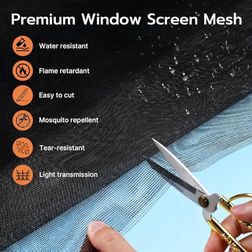 Window Screen Door Repair Kit, 48"x118" Fiberglass Window Screen Mesh, Washable Window Screen Door Replacement with Rolling Tool Spline Cutter Tape Measure for Windows Patio Sliding Screen Door - size: 48" x 118"