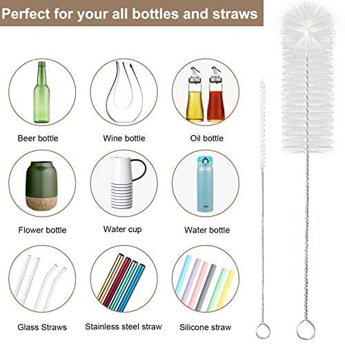 Yolaist 8 Pcs Bottle and Straw Cleaner, Long Deep Nylon Brush with Bendable Stainless Steel Flexible Handles for Bottles, Straws, Pipes, Wine Decanter, Sinks and Cup Cover