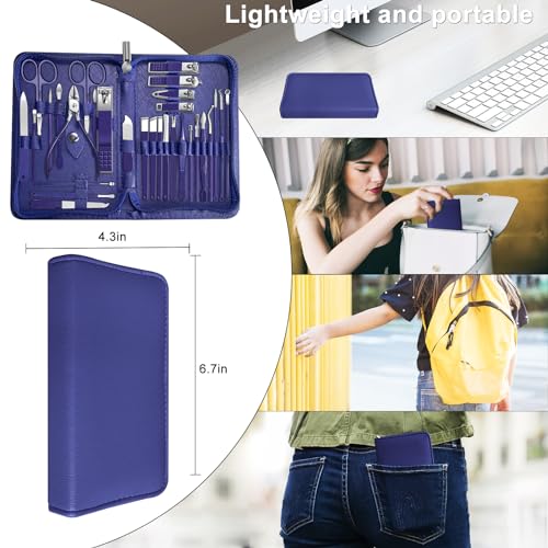 30Pcs Manicure Pedicure Kit，Nail Clippers Kit Professional and Stainless Steel Nail Care Tools，Toenail Clipper Cutters Men's Accessories Whit Beauty Tools Luxurious Travel Case (Blue) - color: 30 in 1 Blue