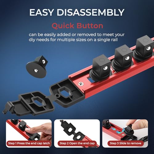 Reniteco Magnetic Socket Organizer Set, 3-Pack 3/8” Socket Rails - color: Red, size: 3/8-Inch Drive,3pc