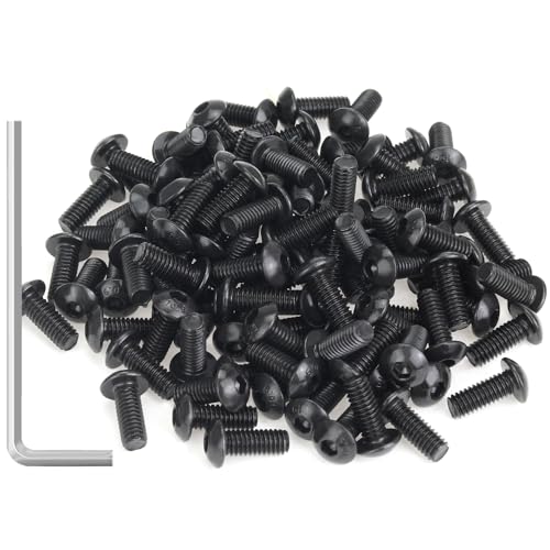 105 Pieces M4 x 10mm Button Head Socket Cap Screws, Thread Pitch 0.7mm, Sutemribor M4 Black Screws, 10.9 Grade Alloy Steel, Black Oxide Finish, Fully Threaded - size: M4 x 10mm, style: Button Head