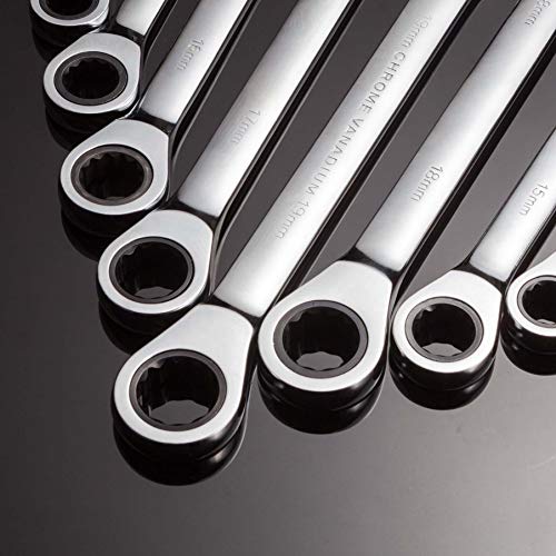 Qnkaa Ratchet Spanner Set 12 Piece Metric Sizes 8mm to 19mm