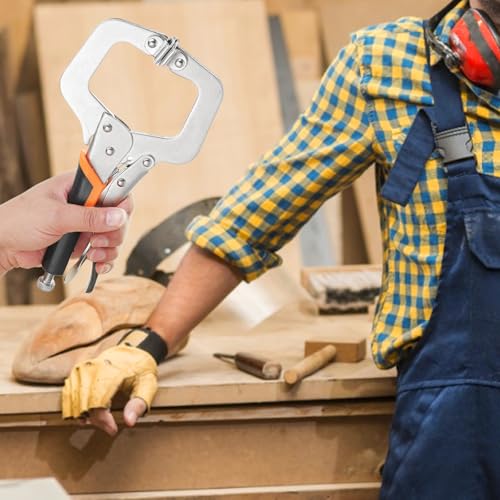 SEUNMUK 6 Inch C Clamp Locking Pliers, 4 Pack Heavy Duty Vise Grip Welding Clamps with Swivel Pads, Adjustable Face Clamp for Woodworking, Home, Electrician Maintenance, Pocket Hole Joinery - size: 4 Pack 6 Inch
