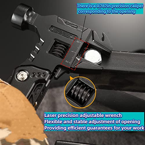 Adjustable Wrench Multitool Hammer, 16 in 1 | Pocket Multi Tool Pliers, Stainless Steel, Survival Camping Multi Tool, Home DIY & Everyday Use - style: Adjustable Wrench