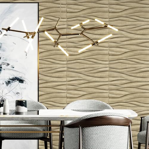 STICKGOO Wave 3D Wall Panels, Natural Oak, 19.7''x19.7'' - color: Wood