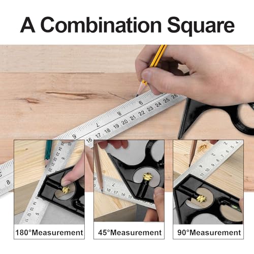Combination Square Carpentry Tools with Metal-Body, Stainless Steel Blade Ruler, Accurate Woodworking Measure Square with Carpenter - color: Green