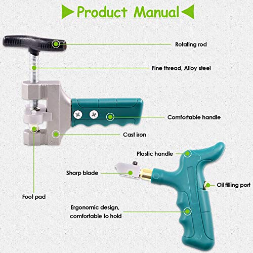Keadic Glass Tile Cutter Tool Kit, Contains Glass Running Pliers, Oil Feed Carbide Tip with 5 Alloy Steel Blades, Spacers, Oil Bottles Tape Measure, Cut-resistant Gloves and Circular Glass Cutter