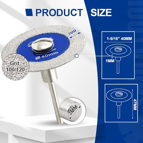 SHDIATOOL 40mm (1-9/16 inch) Diamond Glass Cutting Blade with 3MM Shank, Mini Carving Disc for Drill Machine on Glass, Tile, Porcelain, Ceramic(Pack of 5) - size: 40mm (1-9/16")