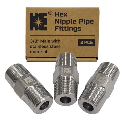 Cosmostar 3 PCS 3/8" Male Hex Nipple Pipe Fittings, 304 Stainless Steel NPT Threaded Connector, Rust Resistant Adapter for Air Compressor & Irrigation Systems - size: 3/8" NPT-3pcs