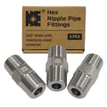 Cosmostar 3 PCS 3/8" Male Hex Nipple Pipe Fittings, 304 Stainless Steel NPT Threaded Connector, Rust Resistant Adapter for Air Compressor & Irrigation Systems - size: 3/8" NPT-3pcs