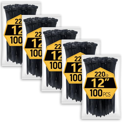 Zip Ties Heavy Duty 12 inch (500 Pack), Heavy Duty Cable Ties with 220 lb Tensile Strength for Outdoor Use, Black Wire Ties by ANOSON - size: 12"/500 Pack (220 Lb)