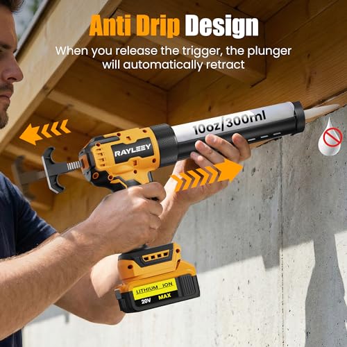Electric Caulking Gun Compatible with Dewalt 20V Battery (without battery), Battery Powered Caulk Gun with 9pcs Caulk Remover Tool, 6 Adjustable Speeds, Dripless Silicone Gun for Filling, Sealing - color: For Dewalt 20v Battery