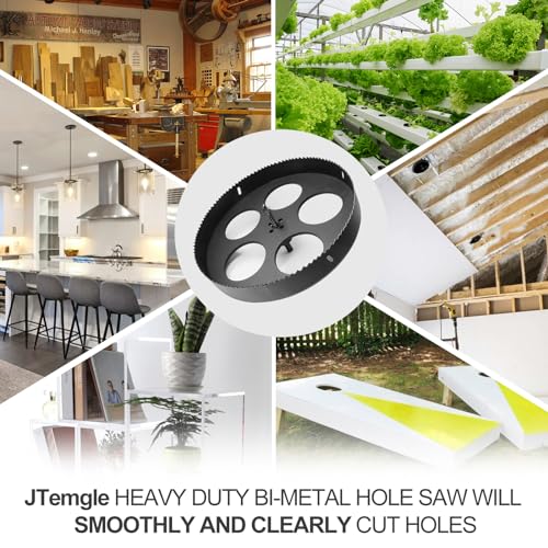 11 Inch Hole Saw with 1/2" Triangle Shank Quick Change Arbor, JTemgle Bi-Metal Hole Saw Heavy Duty Hole Cutting Tool for Cornhole Boards, Recessed Lights, Wood, Plastic, Drywall & Soft Metal - size: 11"