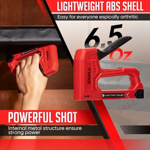 SHALL Light Duty Staple Gun for Wood - Red Upholstery Staple Gun with 1600pcs JT21 Staples 1/4, 5/16, 3/8 inch and Staple Remover - Fabric Stapler Gun for Crafts, DIY, Decoration - color: Red