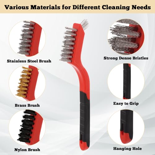 36 Pcs Wire Brushes for Cleaning Stainless Steel/ Nylon/ Brass Metal Brush Set with Curved Handle Grip Carbon Steel Wire Wheel for Drill Grinder Wire Brush for Rust Paint and Dirt Removal