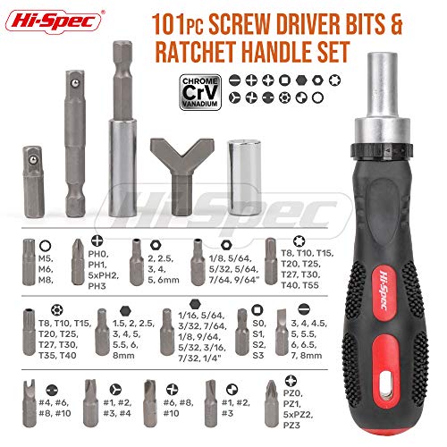 Hi-Spec 101pc Multi Bits Screwdriver & Ratcheting Handle Tool Set Kit. Complete 1/4” Hex Screwdriving with Tamper Proof Security Driver Bits - size: 101pc