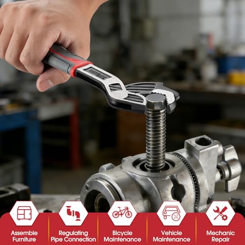Self Adjusting Pipe Wrench, 6”8”10”12” Self Locking Wrench Set with Forged Double Threaded Jaws for Pipes Nuts Bolts and Plumbing Repair