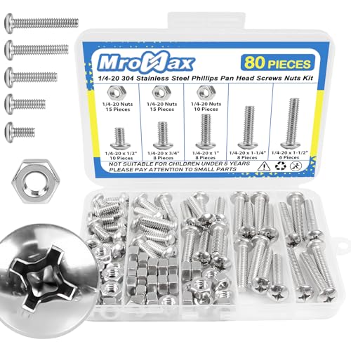 1/4-20 x 1/2" to 1-1/2" Pan Head Machine Screws Kit for Furniture Assembly - size: 1/4-20