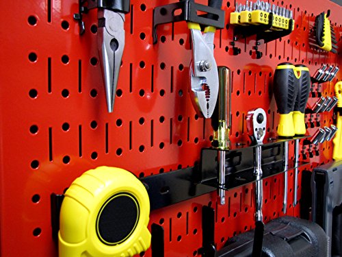 Wall Control Pegboard Rack Horizontal Metal Pegboard Garage Tool Storage Pack - Two 32-Inch Wide x 16-Inch Tall Easy To Install Peg Boards (Red) - color: Red