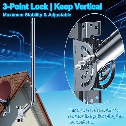 40" Heavy Duty Adjustable Antenna Wall Mount – 430 Stainless Steel J-Pole Solid Mast Bracket for Starlink (Adapter Required), TV Antennas, Weather Stations – 1.38" OD Pivot Base (Silver) - color: 40‘’ Long Wall Mount Silver