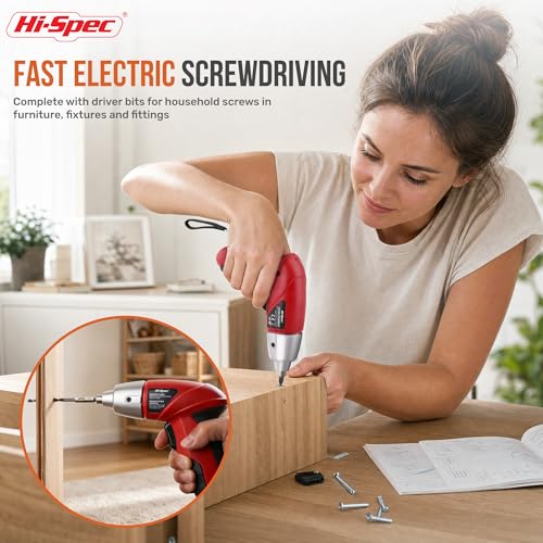 Hi-Spec 4V USB Electric Screwdriver Tool Kit for Home Repairs, Red - color: Red