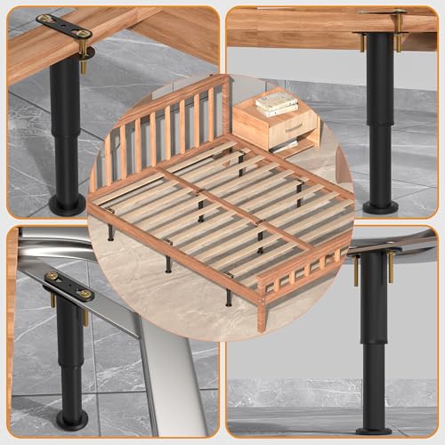 Wlrrcwdttc 4 Pcs Adjustable Height Bed Support Legs 7.08-13 inch, Bed Frame Center Support Legs for Bed Frame/Bed Center Slat/Furniture, Heavy Duty Metal Bed Replacement Legs Bed Slats Support Legs
