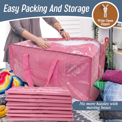 12 Pack Extra Heavy Duty Large Moving Bags with Strong Zipper, Pink - color: Pink, size: 12 Pack