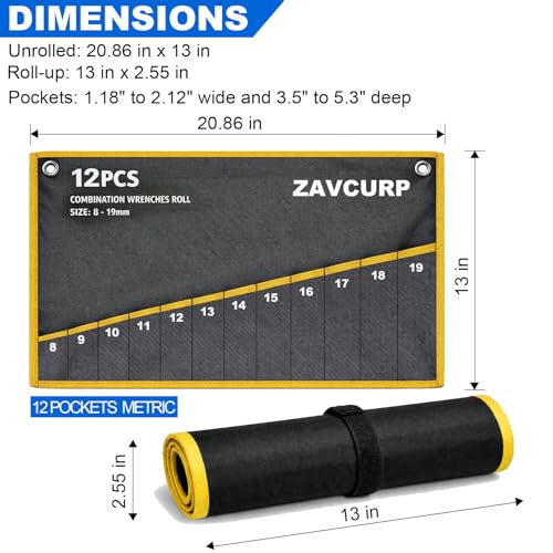 2PCS Wrench Roll, Wrench Roll Up Pouch Organizer, Heavy-Duty Tool Bag - style: 10 Pockets Sae+12 Pockets Metric