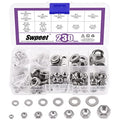 Swpeet 230Pcs SAE 304 Stainless Steel Hex Nuts and Flat Washers Assortment Kit, Coarse Thread Hexagon Nut - #6#8#10#12 1/4" 5/16" #2-56#4-40#6-32#8-32#10-24 1/4-20 5/16-18 - size: 230Pcs SAE Hex Nuts & Washers