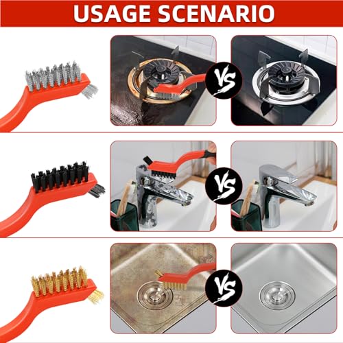 3PCS Wire Brushes for Cleaning Rust, Nylon, Brass & StainlessSteel Bristles - style: 3pcs