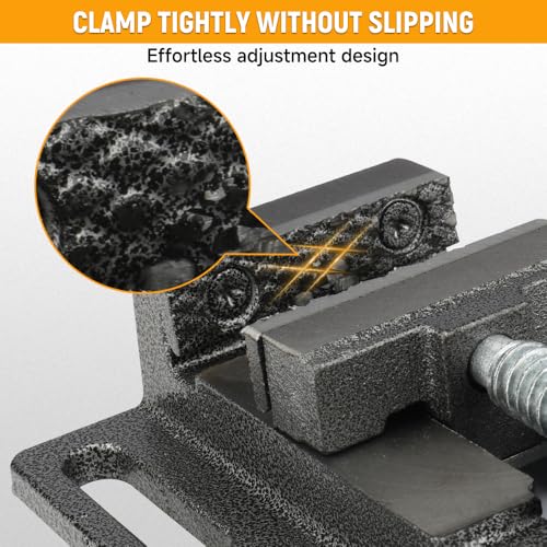 Hoteche 4-Inch Drill Press Vise, Bench Vise Clamp for Drilling Machine, Heavy Duty Milling Vice with Hardened Tempered Jaws, Black Powder Coated Slotted Workbench Fastener for Metal & Woodworking - size: 4-Inch