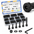 600PCS M3x25/30/35/40/45/50mm Hex Socket Head Cap Screws, Nuts & Washers Kit, Fully Threaded Long Bolts, 12.9 Grade Alloy Steel, Black Oxide, M3 Machine Screws for Furniture & Repairs - size: M3 600pcs