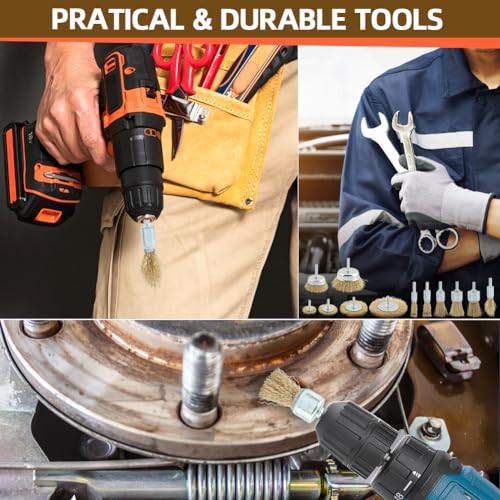 12Pcs Wire Brush Drill Attachments, Brass‑Coated Wire Wheel Cup End Brushes