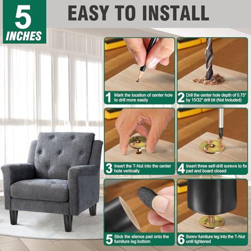 FoDau770 Rubber Wood Legs 5", Straight Taper, 5/16"-18 Thread, Black, 4pcs | Wood Couch legs - Mid Century Sofa Legs - Furniture legs Replacement for Cabinet Dresser Chair Ottoman - color: Black, size: 5 Inch - Straight (90°)