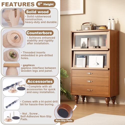 6 Inch Wood Furniture Legs Set of 4 Heavy Duty, Solid Rubberwood Replacement Legs for Sofa, Couch, Table, Bed, Bench - Wooden Sofa Legs Cabinet Feet - Patas para Mesa - color: Walnut, size: 6 Inch