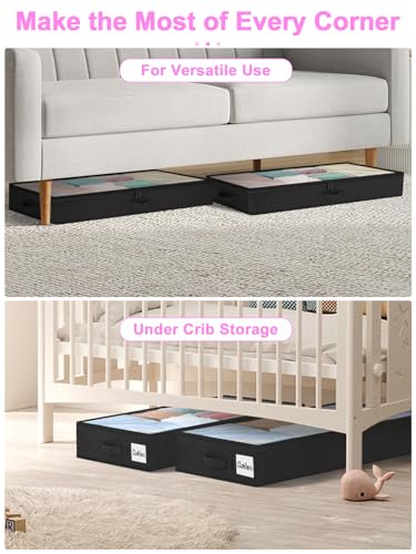 punemi 4" Tall Soft Low Profile Under Bed Storage Containers, 2 Pack, Black - color: Black, size: 2 Pack-4 inch Tall-Soft