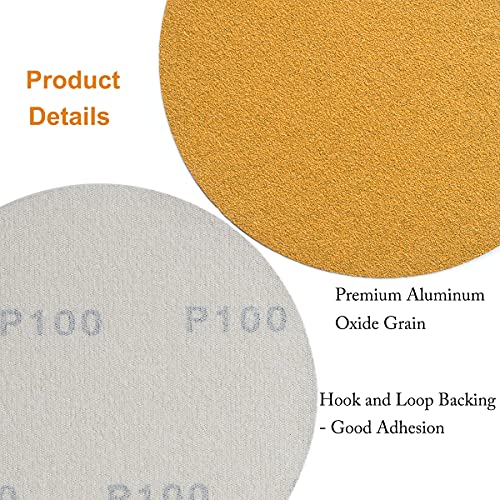 6-Inch No-Hole Hook and Loop Gold Sanding Discs 100-Grit, 100-Pack - size: 100 Grit
